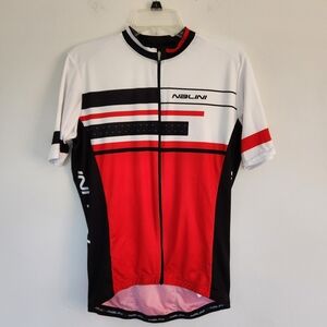 Nalini Cycling Bike Racing Zip up Shirt Back Pockets Red Black White 2 XL